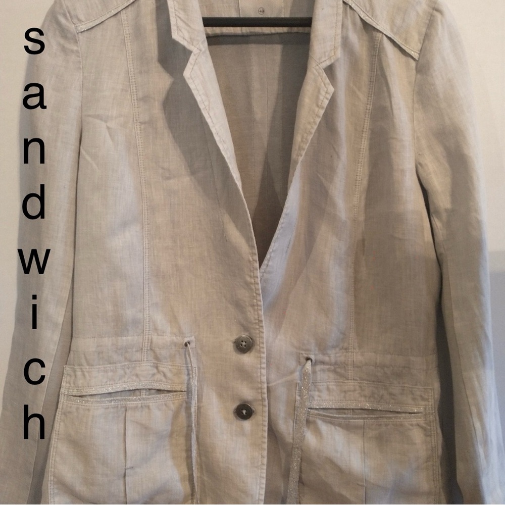 sandwich Light Grey Blazer Jacket 100% Linen US size Medium EU 40
